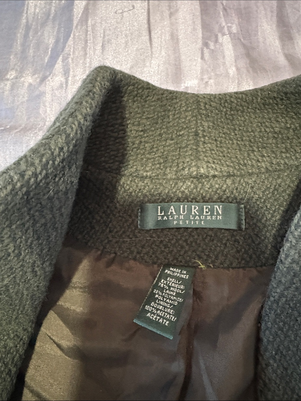 Lauren Ralph Lauren Olive Green Textured Collarless Blazer - Picture 3 of 5